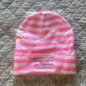 Assholes Live Forever Beanie Pink and White Striped ALF